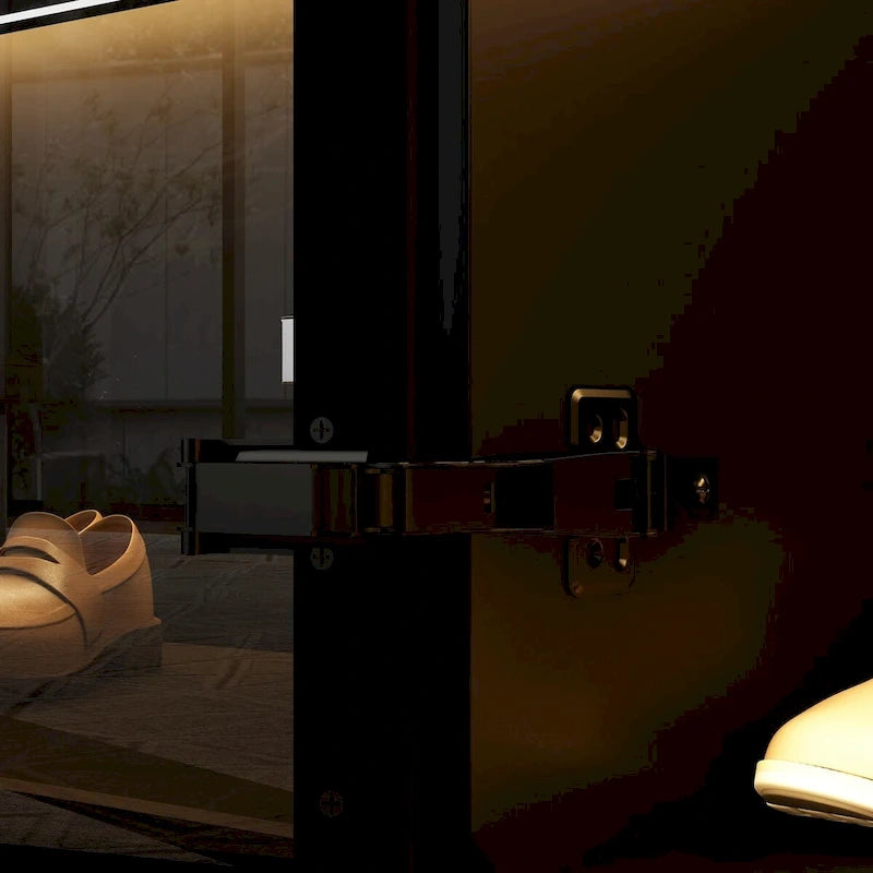 Black Glass Door Wardrobe Set with Lighting Strips, Storage Cabinet