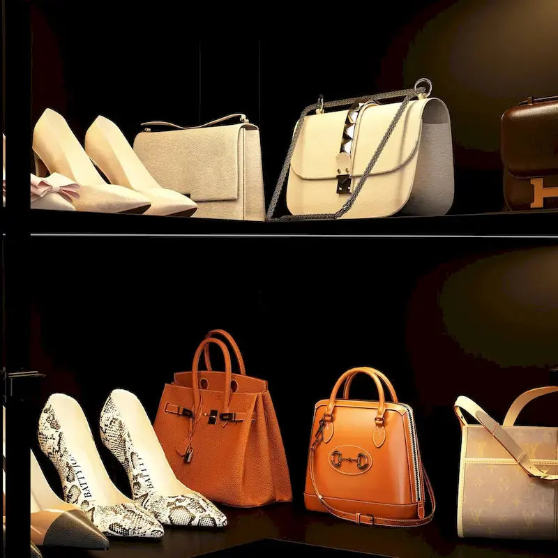 Black Glass Door Wardrobe Set with Lighting Strips, Storage Cabinet