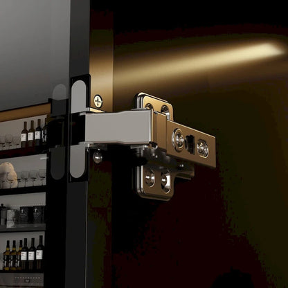 Black Glass Door Wardrobe Set with Lighting Strips, Storage Cabinet