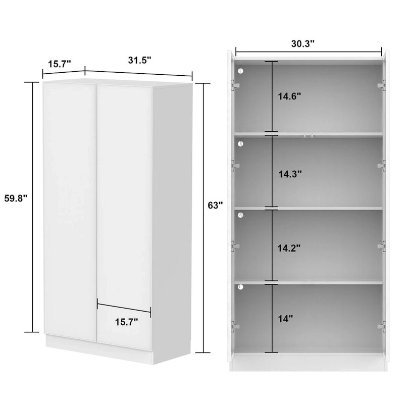 Black Glass Door Wardrobe Set with Lighting Strips, Storage Cabinet