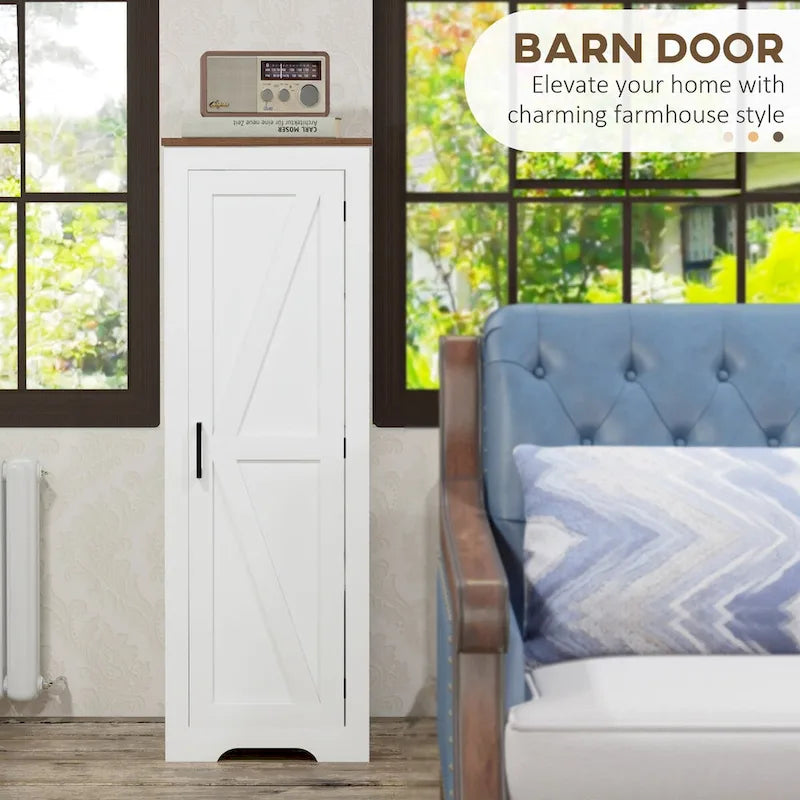 HOMCOM Farmhouse Storage Cabinet with Adjustable Shelf, Single Barn Door Small Bathroom Storage Cabinet for Living Room