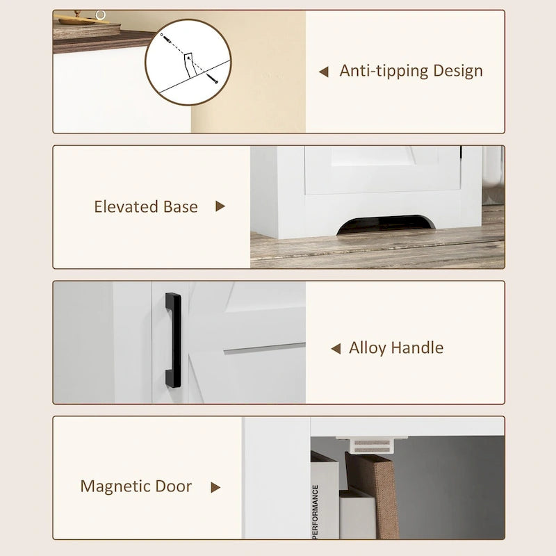 HOMCOM Farmhouse Storage Cabinet with Adjustable Shelf, Single Barn Door Small Bathroom Storage Cabinet for Living Room