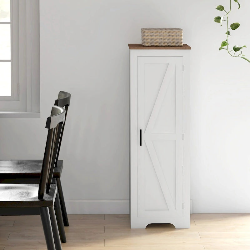 HOMCOM Farmhouse Storage Cabinet with Adjustable Shelf, Single Barn Door Small Bathroom Storage Cabinet for Living Room