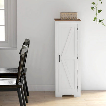 HOMCOM Farmhouse Storage Cabinet with Adjustable Shelf, Single Barn Door Small Bathroom Storage Cabinet for Living Room