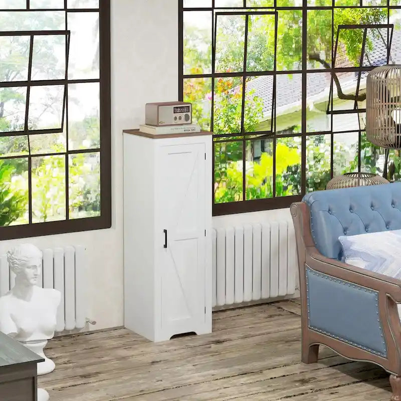 HOMCOM Farmhouse Storage Cabinet with Adjustable Shelf, Single Barn Door Small Bathroom Storage Cabinet for Living Room