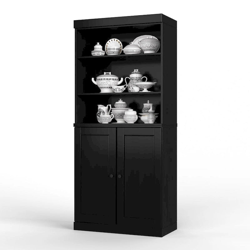 100% Solid Wood Kitchen Pantry Cabinet with 2 Clear Glass or Solid Wood Doors and 2-Drawer Organizer by Palace Imports