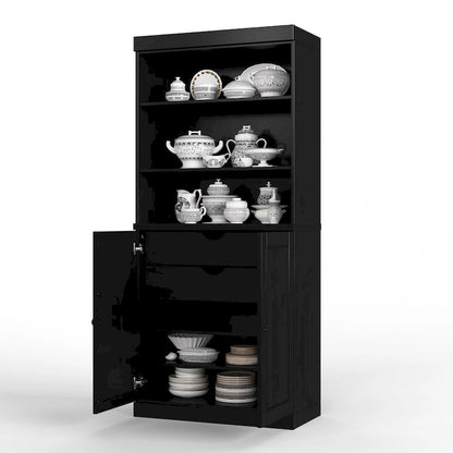 100% Solid Wood Kitchen Pantry Cabinet with 2 Clear Glass or Solid Wood Doors and 2-Drawer Organizer by Palace Imports