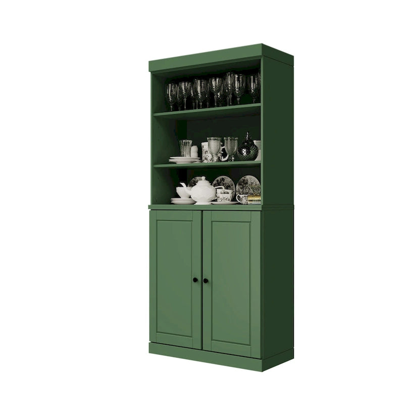 100% Solid Wood Kitchen Pantry Cabinet with 2 Clear Glass or Solid Wood Doors and 2-Drawer Organizer by Palace Imports