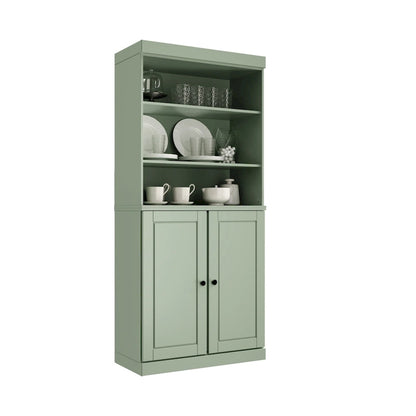 100% Solid Wood Kitchen Pantry Cabinet with 2 Clear Glass or Solid Wood Doors and 2-Drawer Organizer by Palace Imports
