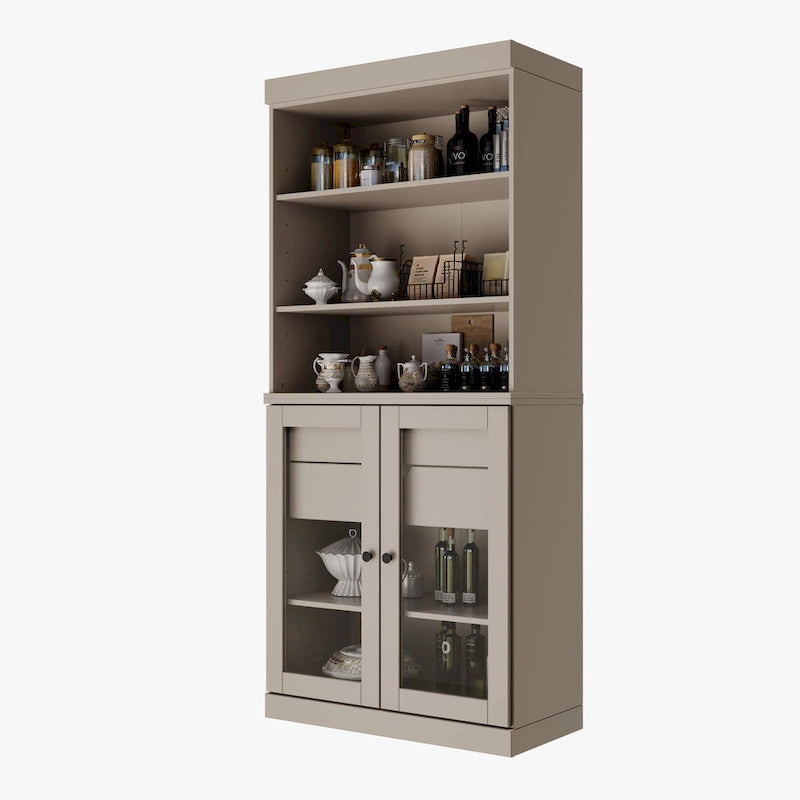 100% Solid Wood Kitchen Pantry Cabinet with 2 Clear Glass or Solid Wood Doors and 2-Drawer Organizer by Palace Imports