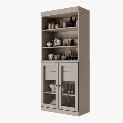 100% Solid Wood Kitchen Pantry Cabinet with 2 Clear Glass or Solid Wood Doors and 2-Drawer Organizer by Palace Imports