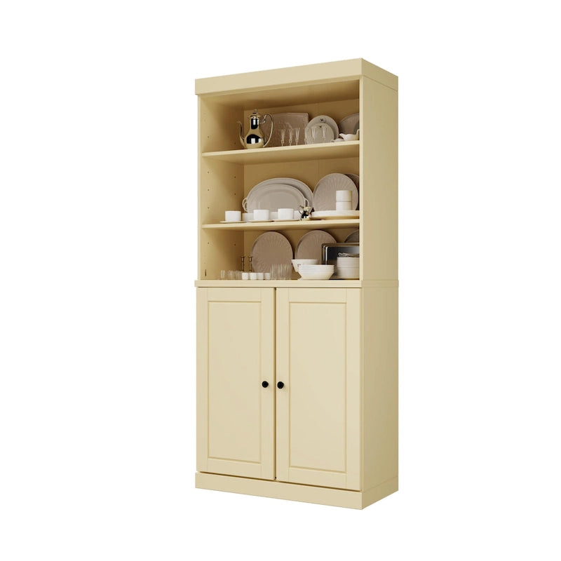 100% Solid Wood Kitchen Pantry Cabinet with 2 Clear Glass or Solid Wood Doors and 2-Drawer Organizer by Palace Imports