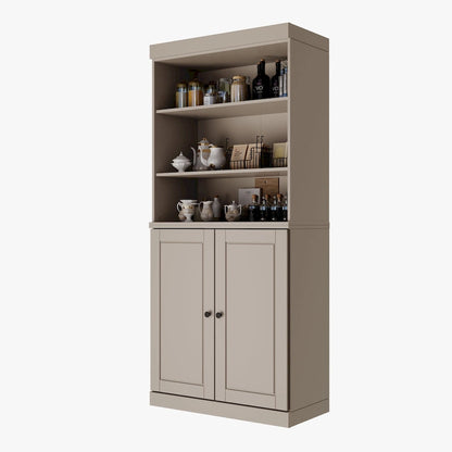100% Solid Wood Kitchen Pantry Cabinet with 2 Clear Glass or Solid Wood Doors and 2-Drawer Organizer by Palace Imports