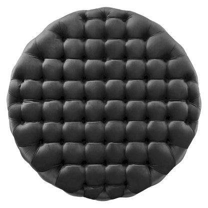 Amour Tufted Button Large Round Performance Velvet Ottoman
