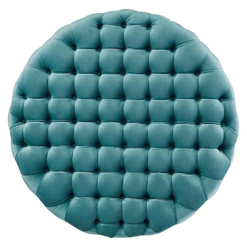 Amour Tufted Button Large Round Performance Velvet Ottoman