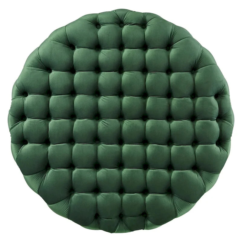 Amour Tufted Button Large Round Performance Velvet Ottoman
