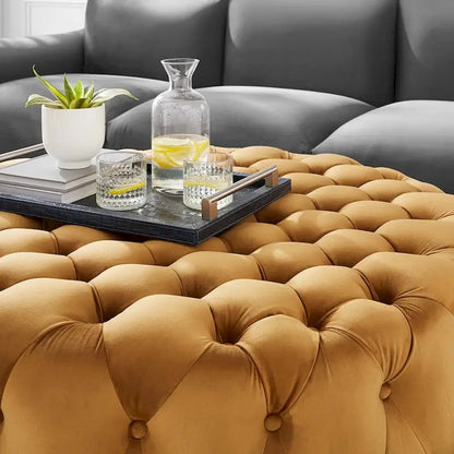Amour Tufted Button Large Round Performance Velvet Ottoman