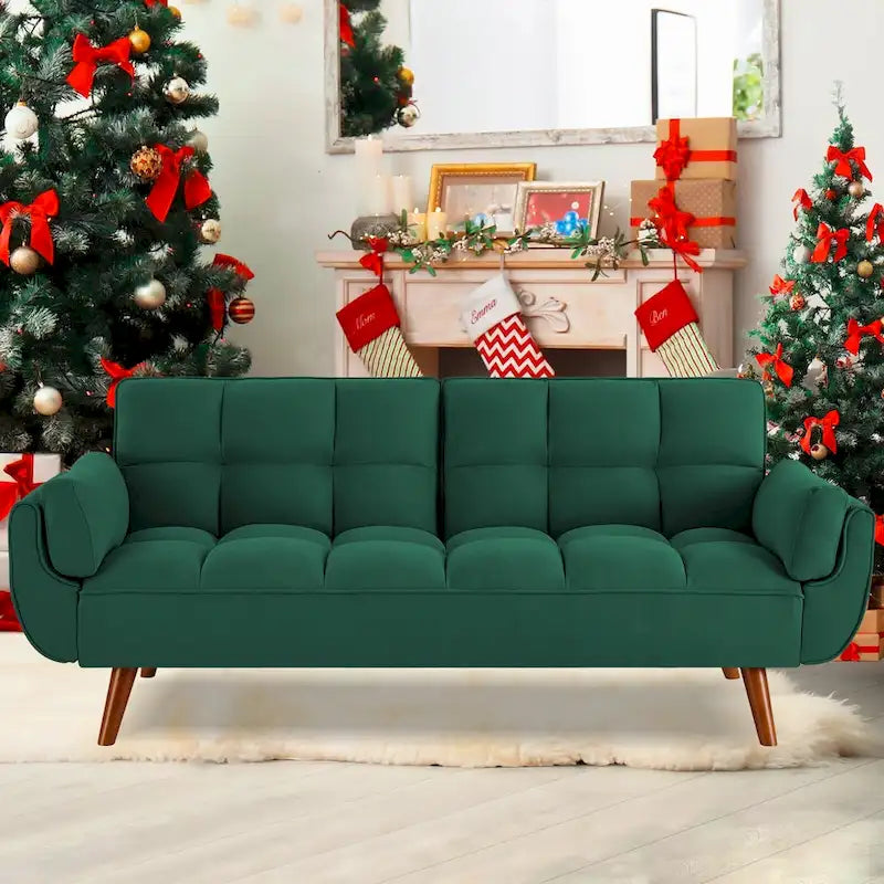 Futon Sofa Bed, Convertible Folding Futon Couch Recliner Lounge For Living Room With 2 Pillow/Armrest