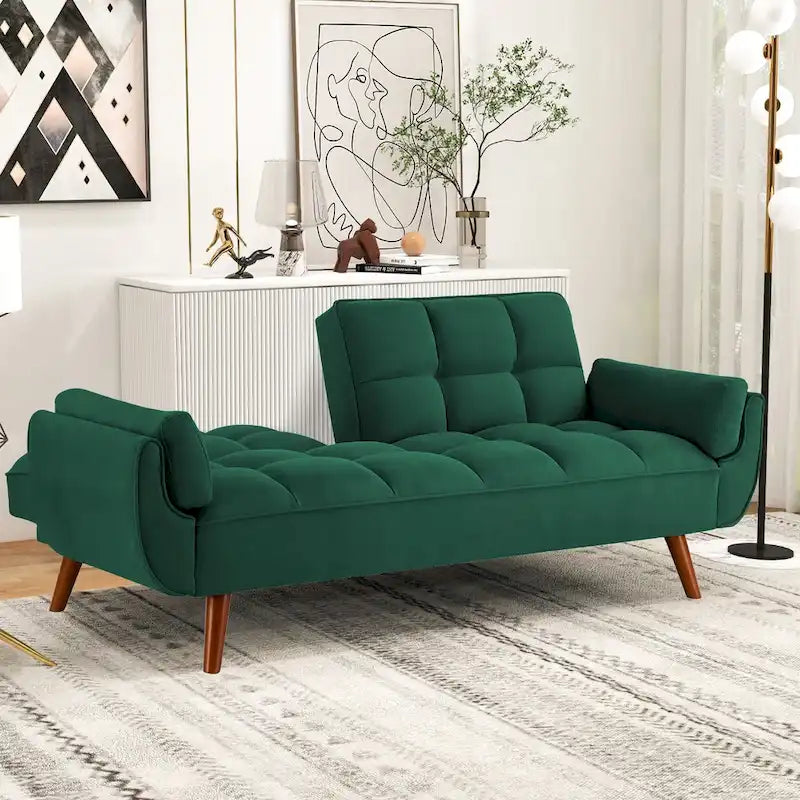 Futon Sofa Bed, Convertible Folding Futon Couch Recliner Lounge For Living Room With 2 Pillow/Armrest