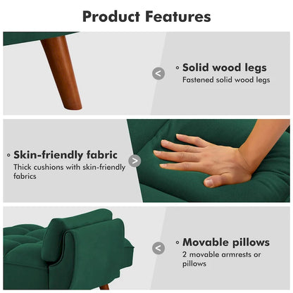 Futon Sofa Bed, Convertible Folding Futon Couch Recliner Lounge For Living Room With 2 Pillow/Armrest