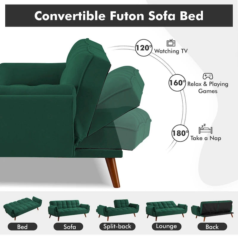 Futon Sofa Bed, Convertible Folding Futon Couch Recliner Lounge For Living Room With 2 Pillow/Armrest