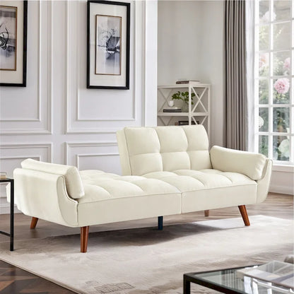 Futon Sofa Bed, Convertible Folding Futon Couch Recliner Lounge For Living Room With 2 Pillow/Armrest