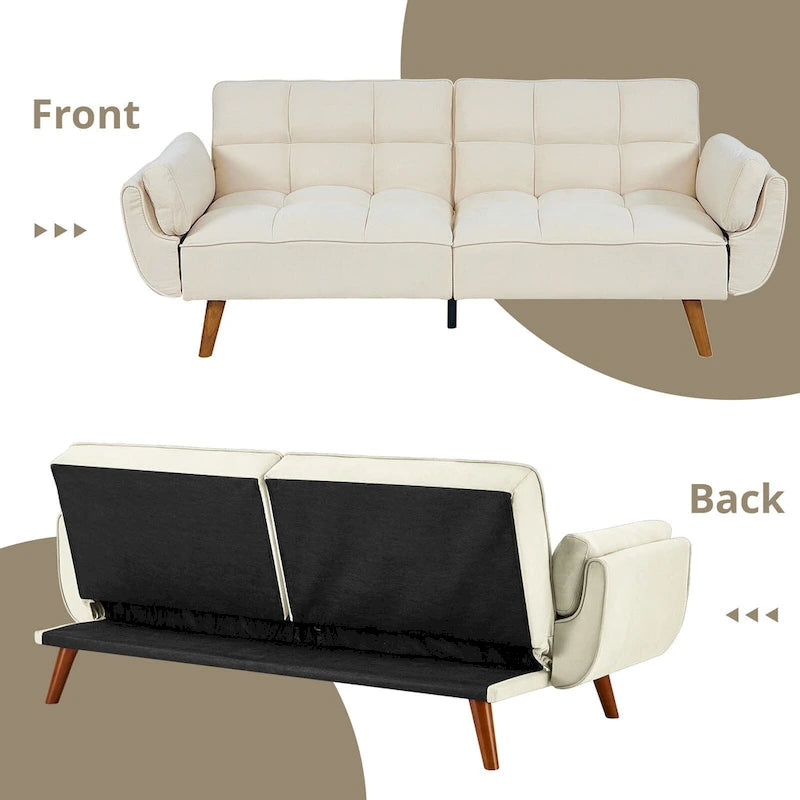 Futon Sofa Bed, Convertible Folding Futon Couch Recliner Lounge For Living Room With 2 Pillow/Armrest