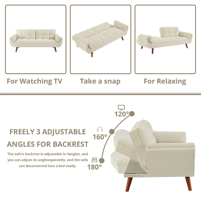 Futon Sofa Bed, Convertible Folding Futon Couch Recliner Lounge For Living Room With 2 Pillow/Armrest