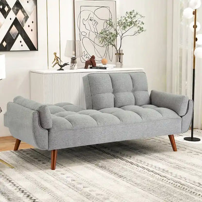 Futon Sofa Bed, Convertible Folding Futon Couch Recliner Lounge For Living Room With 2 Pillow/Armrest