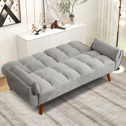 Futon Sofa Bed, Convertible Folding Futon Couch Recliner Lounge For Living Room With 2 Pillow/Armrest