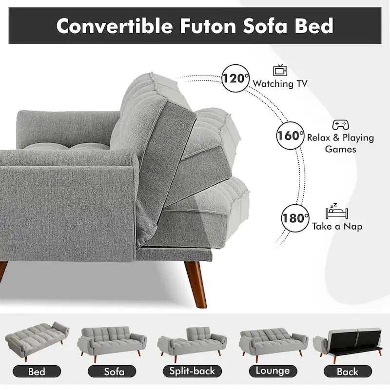 Futon Sofa Bed, Convertible Folding Futon Couch Recliner Lounge For Living Room With 2 Pillow/Armrest