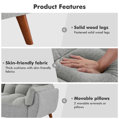 Futon Sofa Bed, Convertible Folding Futon Couch Recliner Lounge For Living Room With 2 Pillow/Armrest