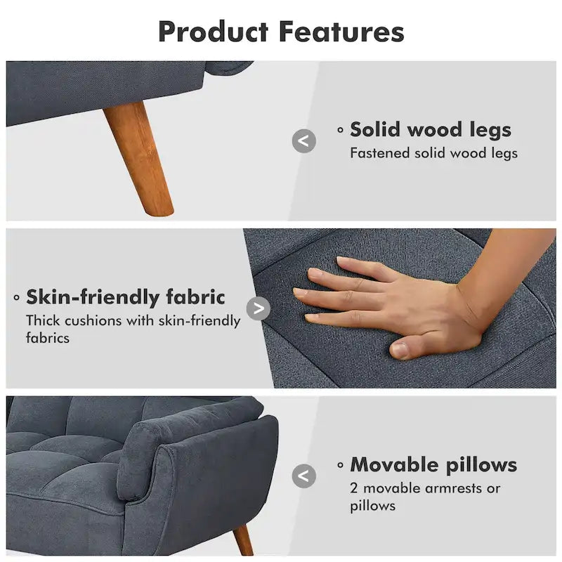 Futon Sofa Bed, Convertible Folding Futon Couch Recliner Lounge For Living Room With 2 Pillow/Armrest