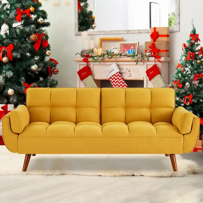 Futon Sofa Bed, Convertible Folding Futon Couch Recliner Lounge For Living Room With 2 Pillow/Armrest