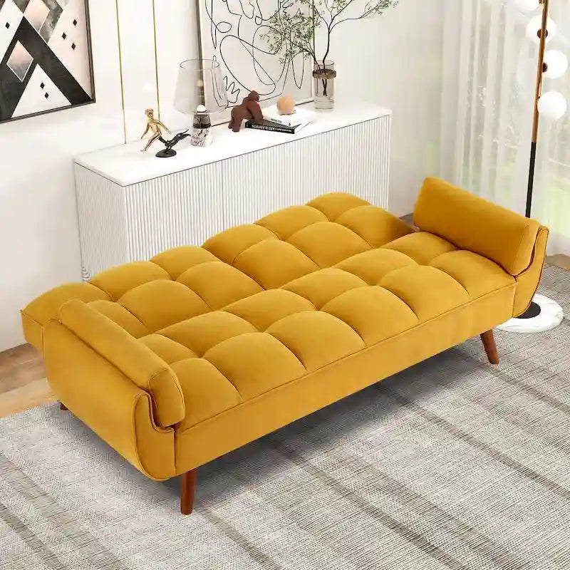 Futon Sofa Bed, Convertible Folding Futon Couch Recliner Lounge For Living Room With 2 Pillow/Armrest
