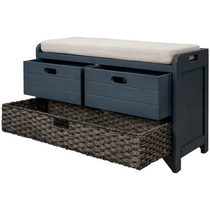 Storage Bench with Removable Basket and 2 Drawers, Fully Assembled Shoe Bench with Removable Cushion