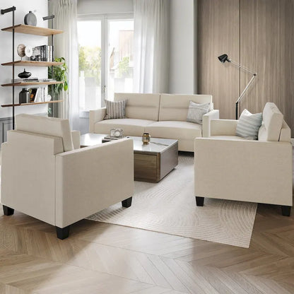 CraftPorch Clean and Minimalist Linen Upholstered 3-Piece Living Room Set