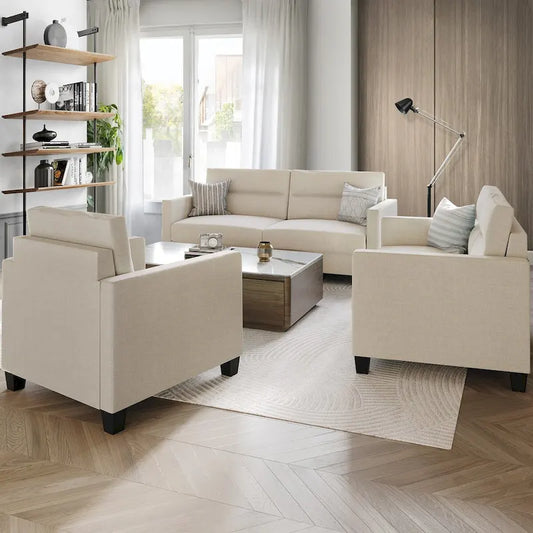 CraftPorch Clean and Minimalist Linen Upholstered 3-Piece Living Room Set