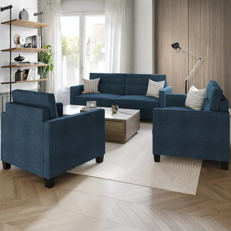 CraftPorch Clean and Minimalist Linen Upholstered 3-Piece Living Room Set