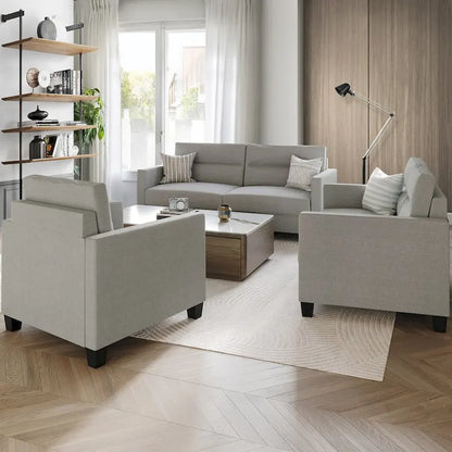 CraftPorch Clean and Minimalist Linen Upholstered 3-Piece Living Room Set