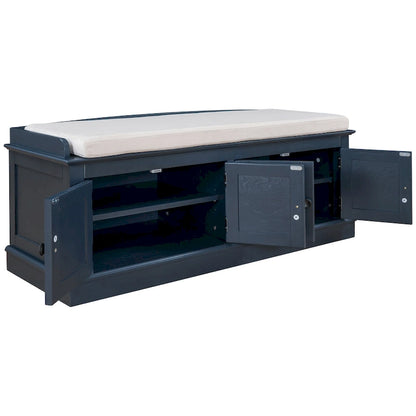 Storage Shoes Bench with 4 Doors and Adjustable Shelves, Removable Cushion