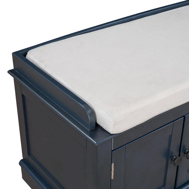 Storage Shoes Bench with 4 Doors and Adjustable Shelves, Removable Cushion