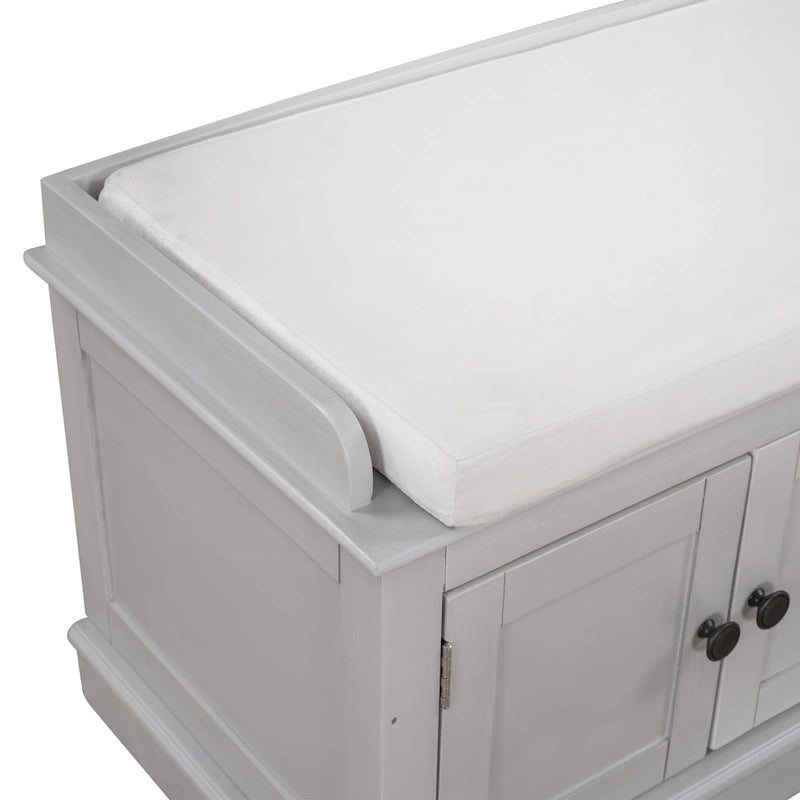 Storage Shoes Bench with 4 Doors and Adjustable Shelves, Removable Cushion