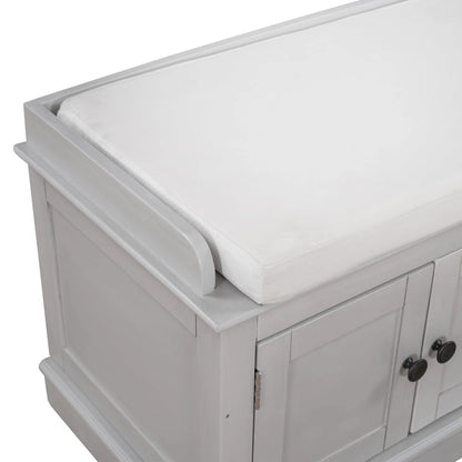 Storage Shoes Bench with 4 Doors and Adjustable Shelves, Removable Cushion