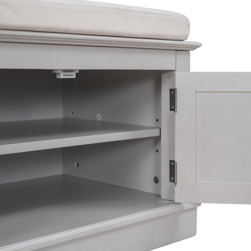 Storage Shoes Bench with 4 Doors and Adjustable Shelves, Removable Cushion