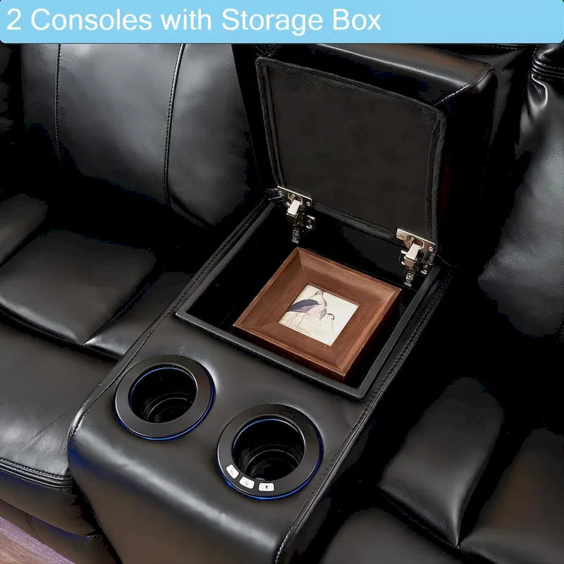 Power Reclining Sectional Sofa Couch with LED Light Recliner Faux Leather L-Shaped Cup Holder,USB Port for Living Room Black