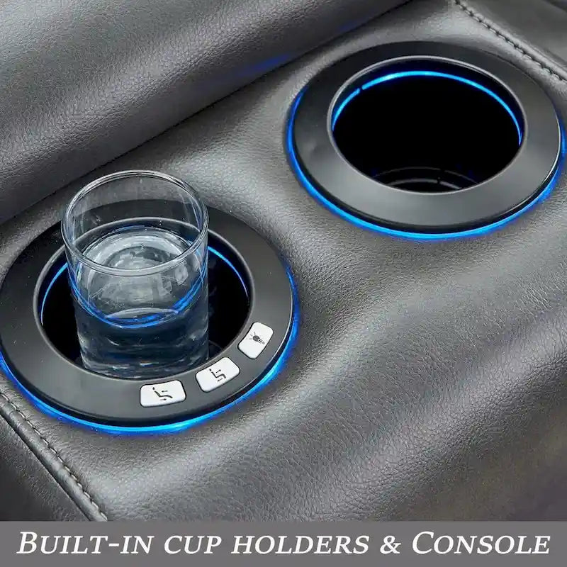 Power Reclining Sectional Sofa Couch with LED Light Recliner Faux Leather L-Shaped Cup Holder,USB Port for Living Room Black