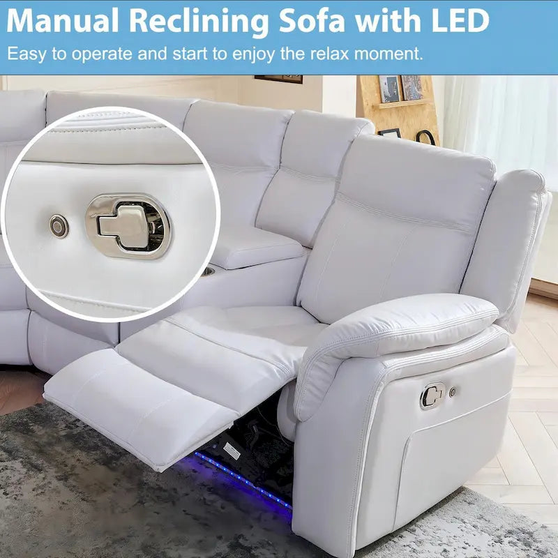 Power Reclining Sectional Sofa Couch with LED Light Recliner Faux Leather L-Shaped Cup Holder,USB Port for Living Room Black
