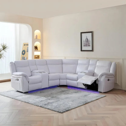 Power Reclining Sectional Sofa Couch with LED Light Recliner Faux Leather L-Shaped Cup Holder,USB Port for Living Room Black