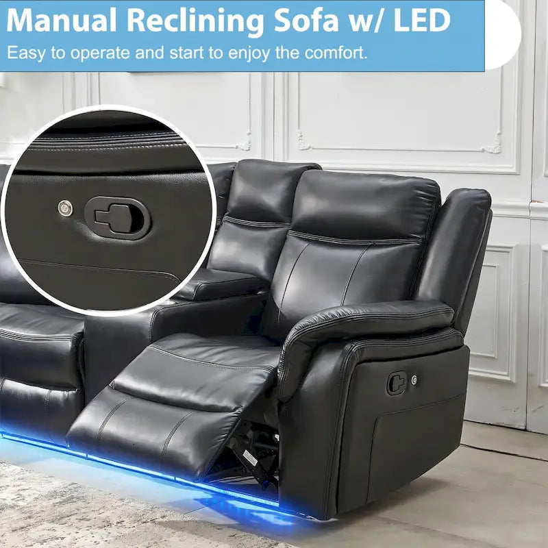 Power Reclining Sectional Sofa Couch with LED Light Recliner Faux Leather L-Shaped Cup Holder,USB Port for Living Room Black